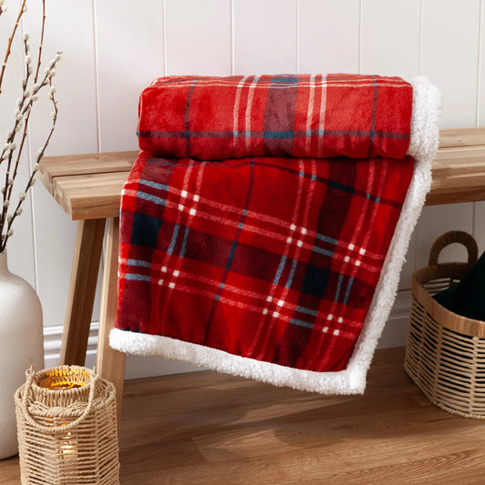 Furn (Riva Home) Throw Blake Check Fleece Throw Red by Furn