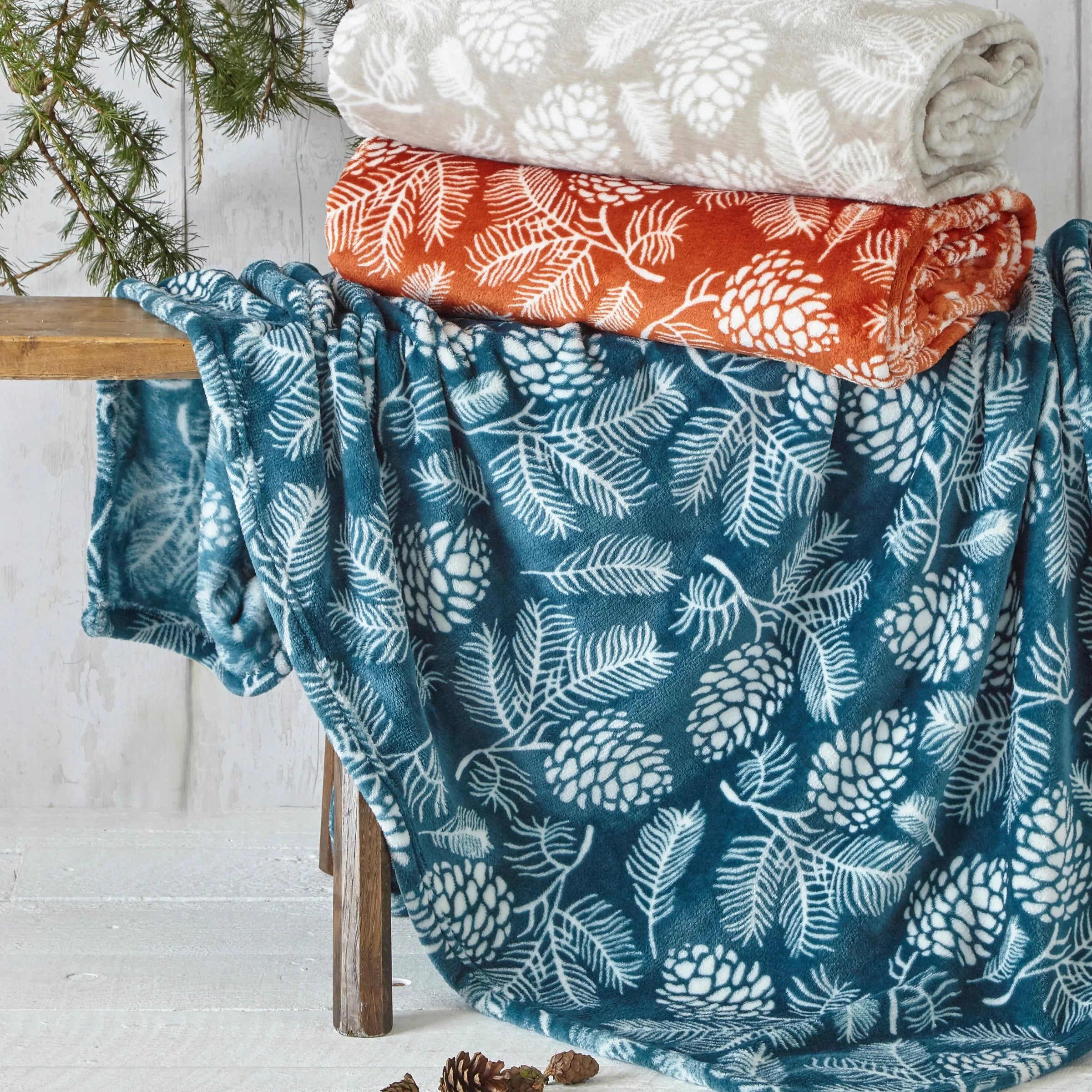 Furn (Riva Home) Throw IRWIN WOODLAND FLEECE THROW – STONE / RUST / PINE by Furn