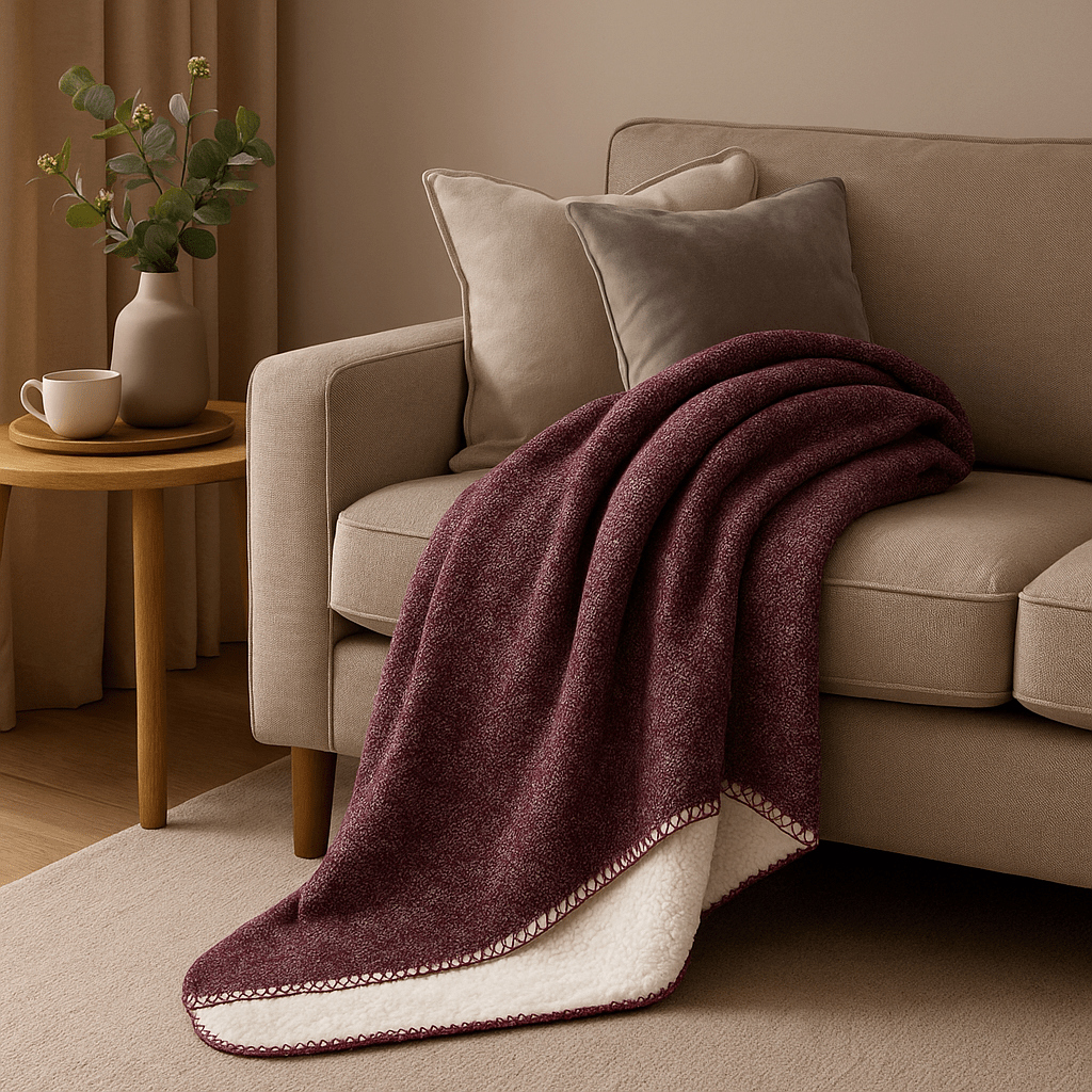 Furn (Riva Home) Throw NURREL SHERPA THROW – BERRY by Furn