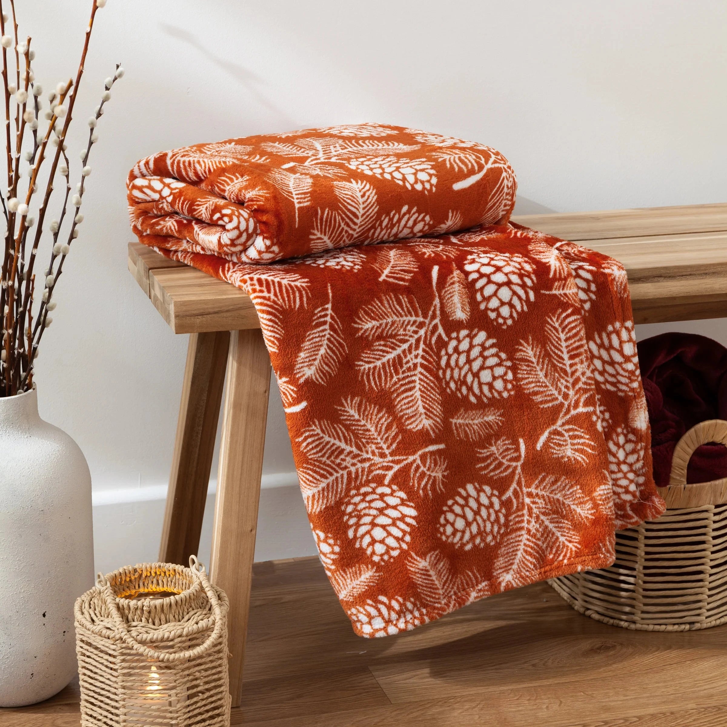 Furn (Riva Home) Throw Rust IRWIN WOODLAND FLEECE THROW – STONE / RUST / PINE by Furn