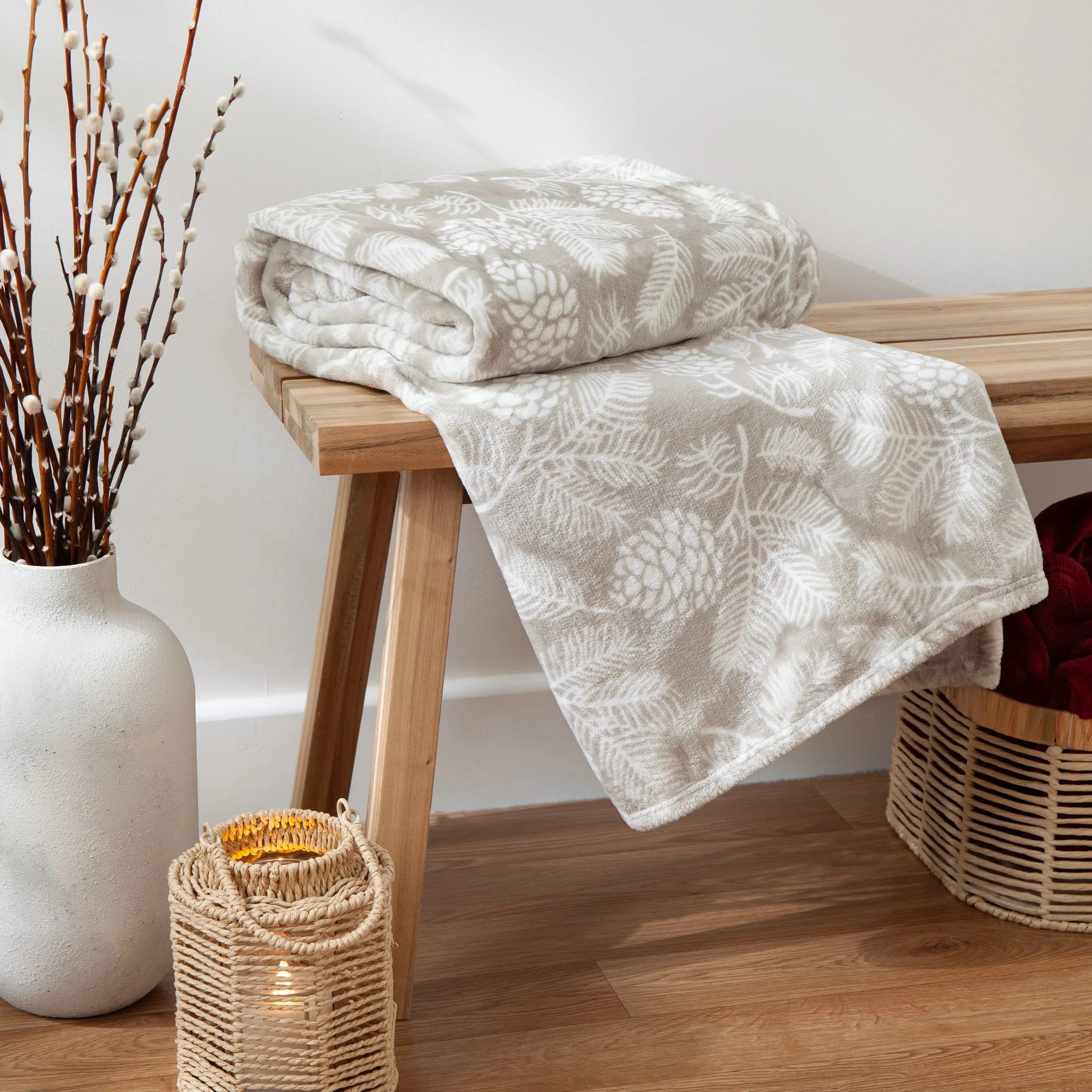 Furn (Riva Home) Throw Stone IRWIN WOODLAND FLEECE THROW – STONE / RUST / PINE by Furn