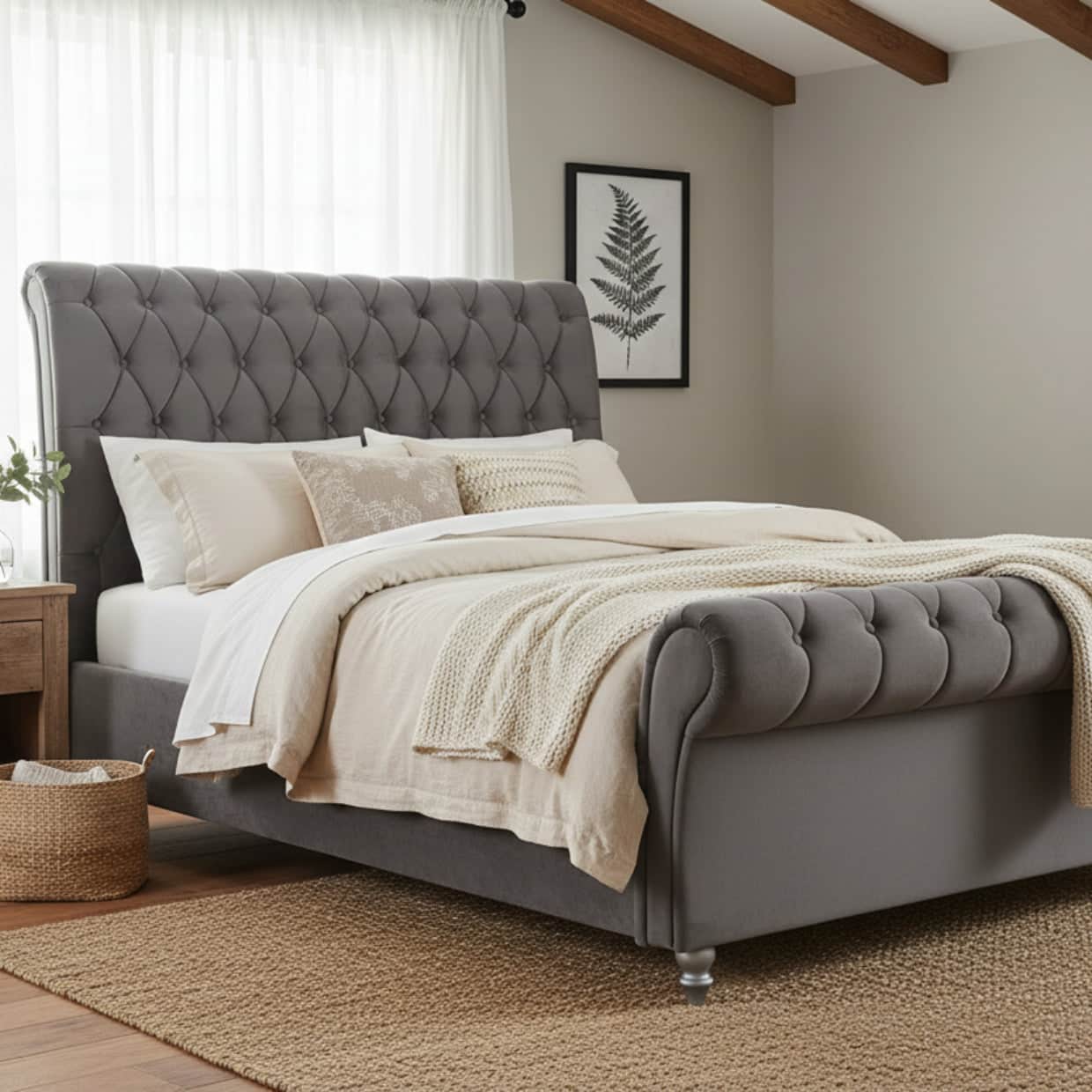 GIE Bed Base & Headboard 4ft 6" Double / Grey THE KILKENNY BED