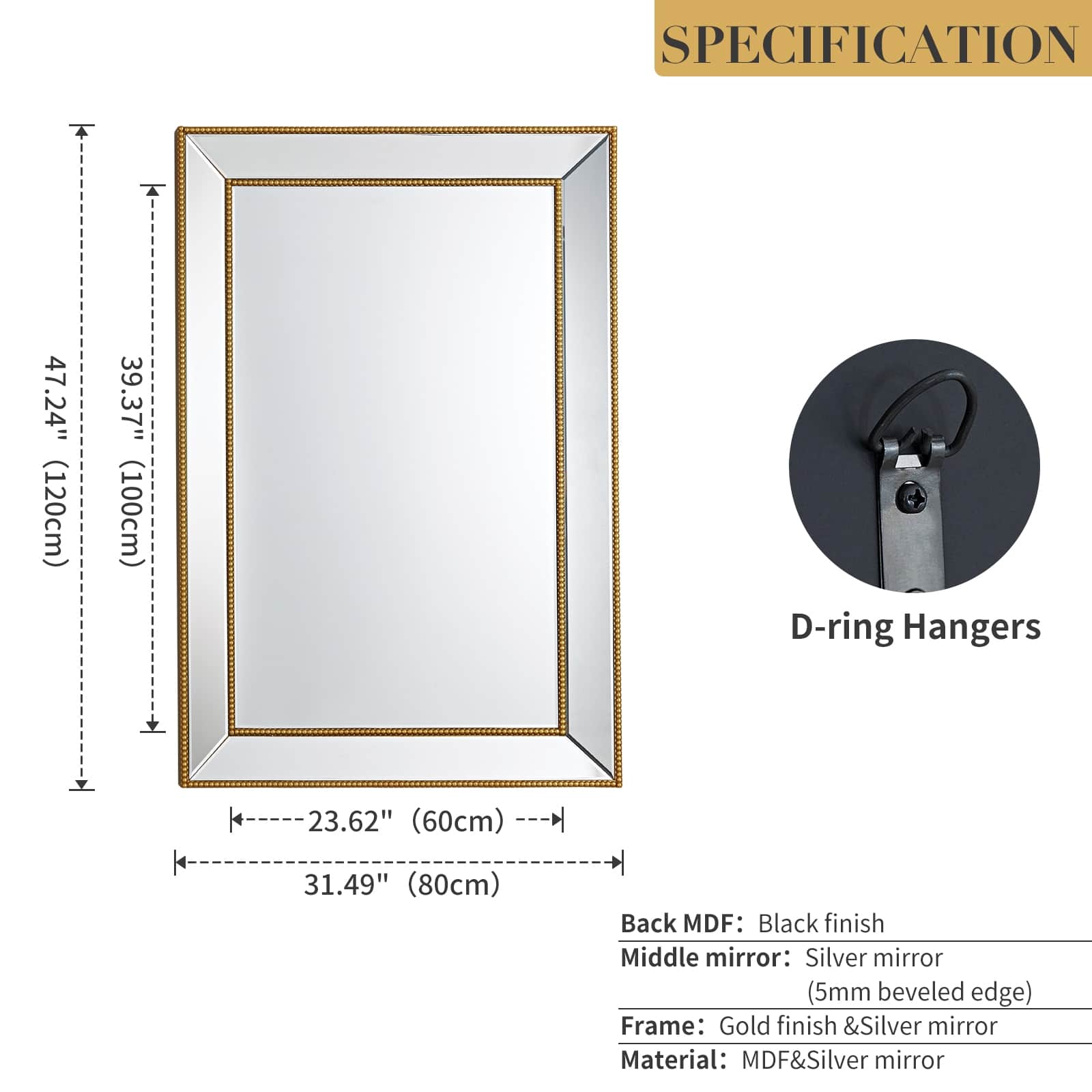 GIE Mirror MARBELLA GOLD BEADED RECTANGULAR MIRROR by GIE