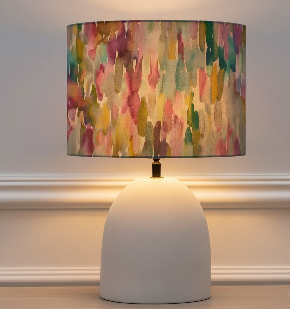 Hazelwood Interiors AZIMA EVA HAND ROLLED SHADE & LARISSA BASE | LOTUS | ECRU | COMPLETE CERAMIC TABLE LAMP by Voyage Maison