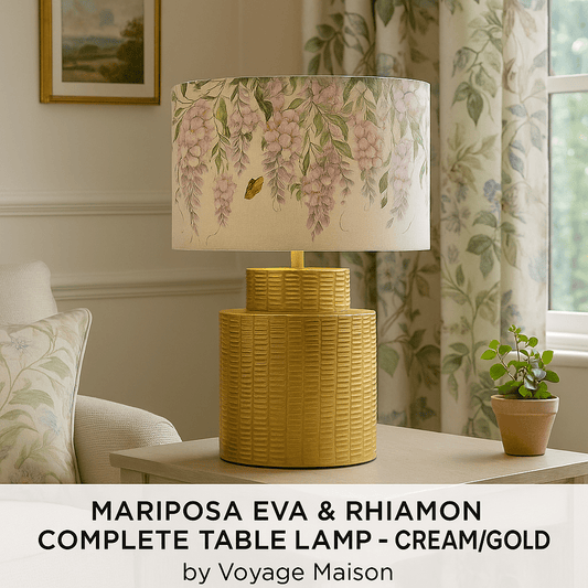 Hazelwood Interiors MARIPOSA EVA & RHIAMON COMPLETE TABLE LAMP – CREAM/GOLD by Voyage Maison