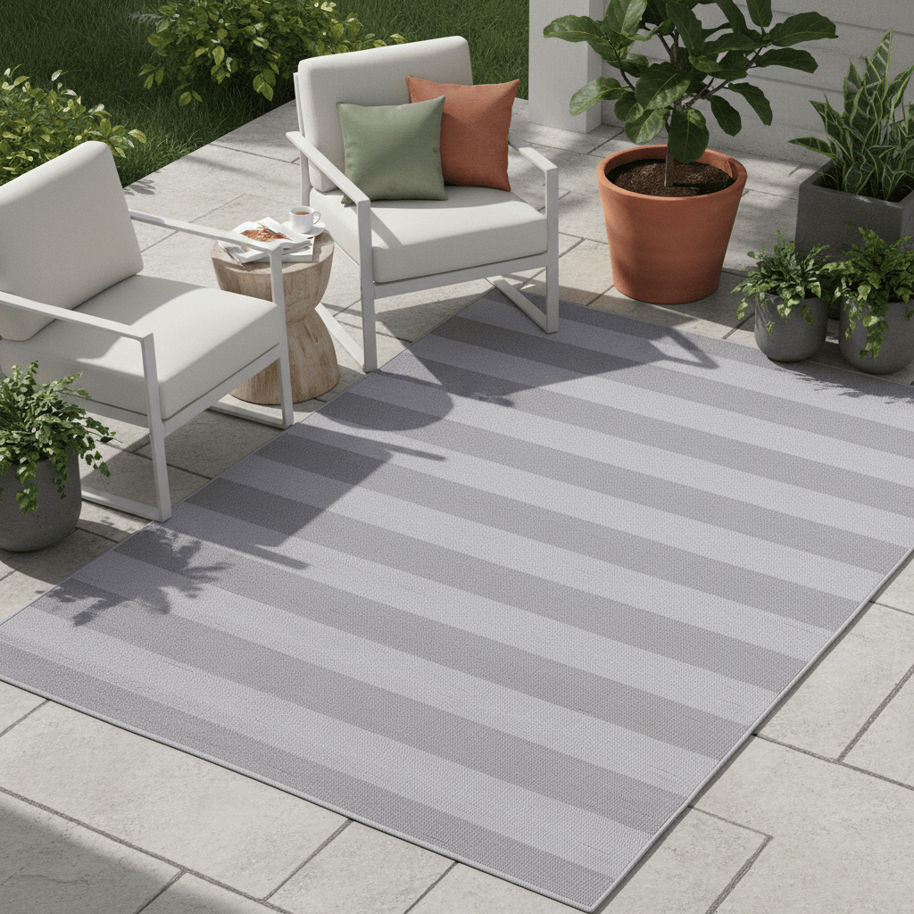 Laura Ashley (Brink & Campman) Outdoor Rugs 140 x 200cm / 4’7” x 6’7” / Pale Ochre Grey LAURA ASHLEY LILLE INDOOR/OUTDOOR RUG by Brink & Campman