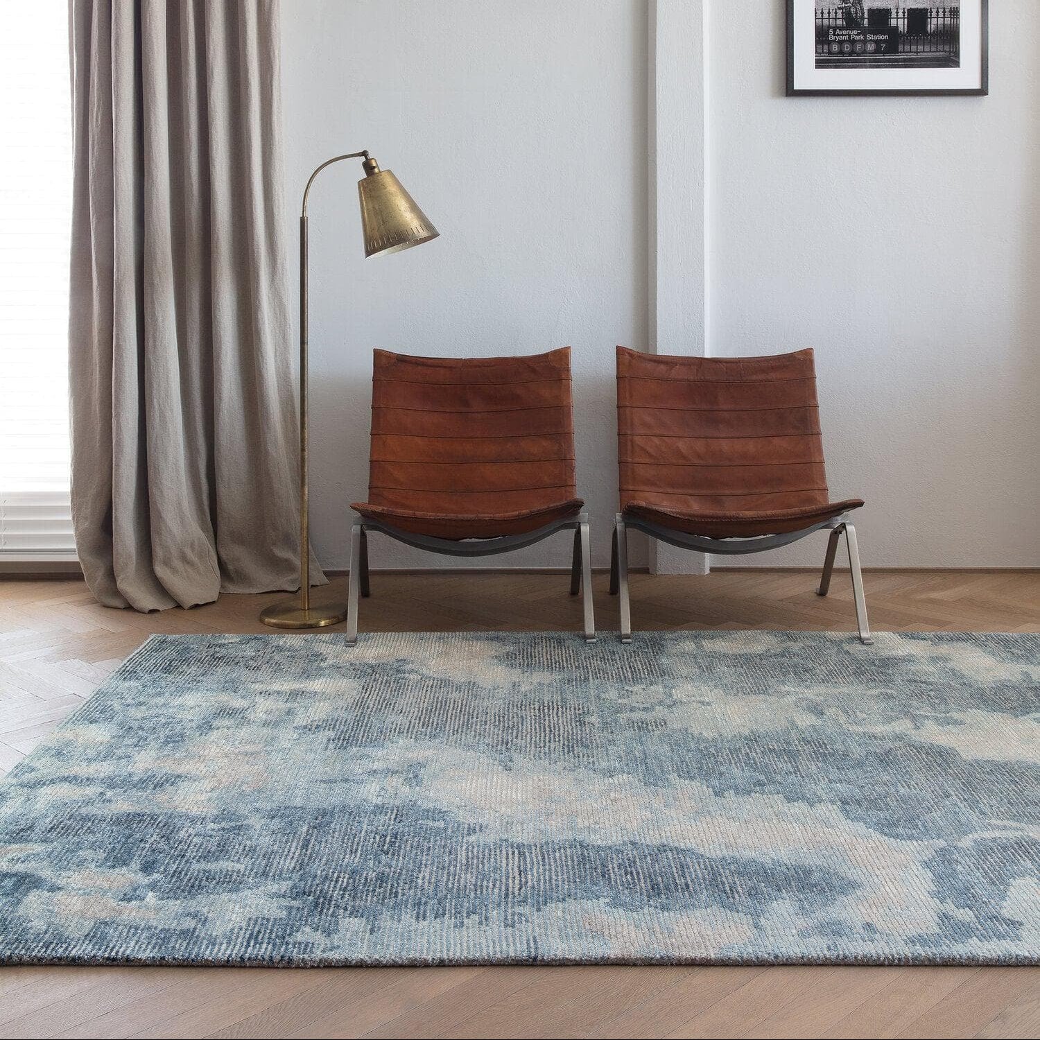 Ligne Pure Rugs 140x200cm / Blue ERODE (Wool/Bamboo Silk natural fibre blend) Handwoven Rug by Ligne Pure (3 colours to choose from)