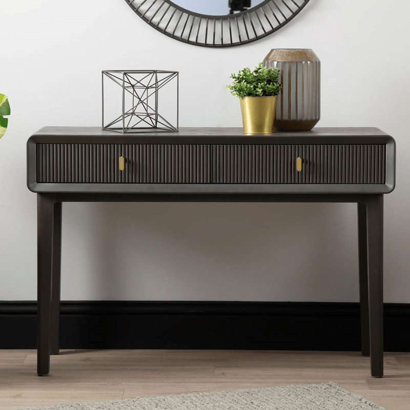 Lina Home Cabinet Amelie Smoke Grey Elm 2 Drawer Console Table