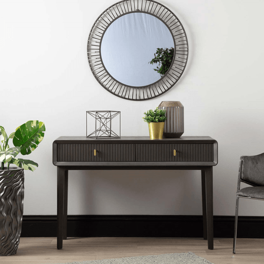 Lina Home Cabinet Amelie Smoke Grey Elm 2 Drawer Console Table