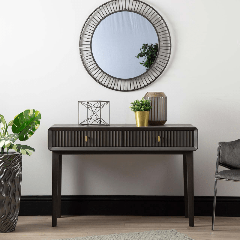 Lina Home Cabinet Amelie Smoke Grey Elm 2 Drawer Console Table