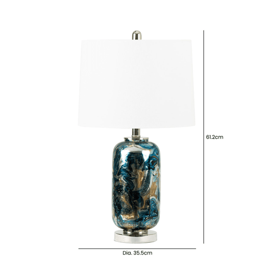 Lina Home Lamp Blue & Silver Glass Table Lamp with White Linen Shade