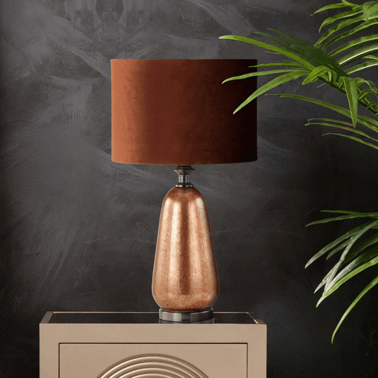 Lina Home Lamp Red Copper Glass Table Lamp with Amber Velvet Shade