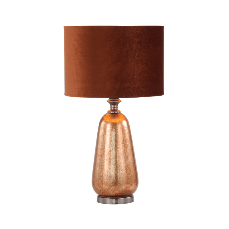 Lina Home Lamp Red Copper Glass Table Lamp with Amber Velvet Shade