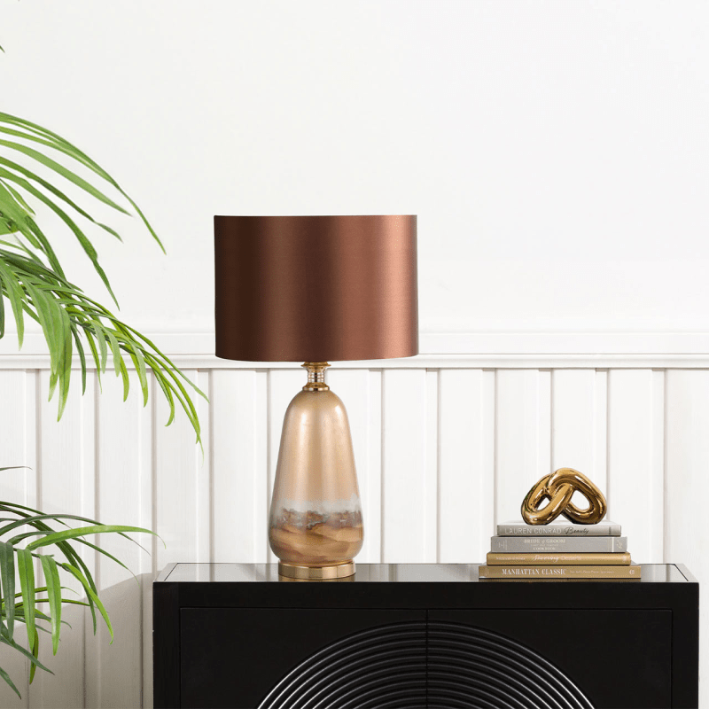 Lina Home Lamp Two-Tone Brown Glass Table Lamp with Dark Brown Satin Shade