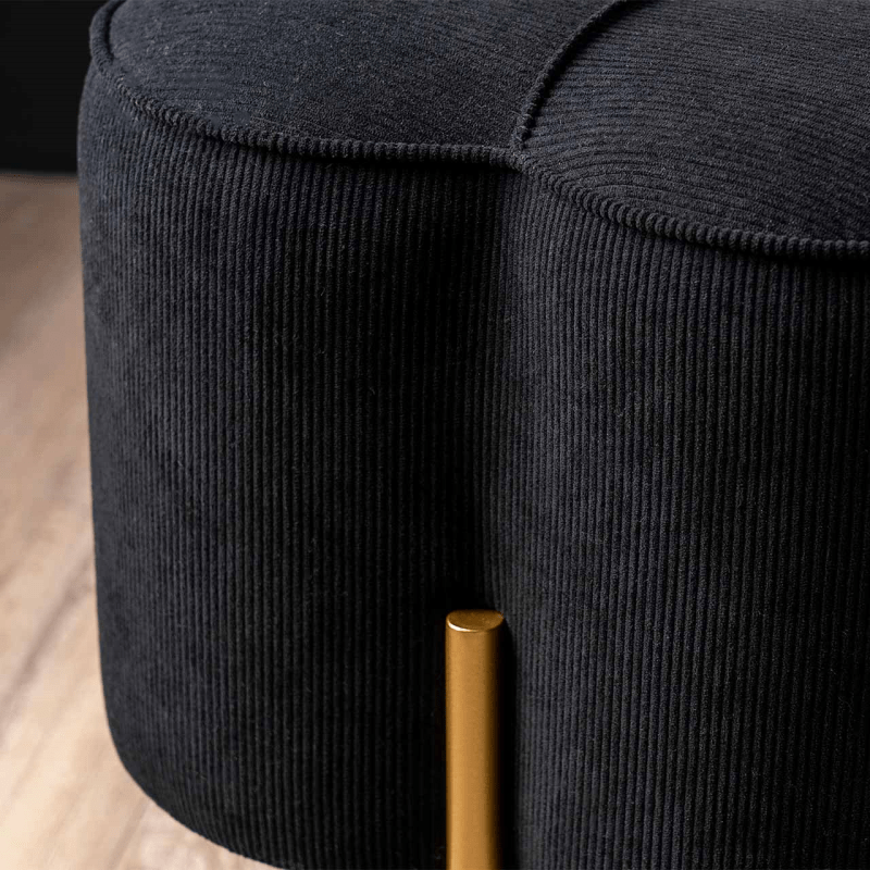 Lina Home Ottoman Black Velvet Clover Ottoman with Gold Legs