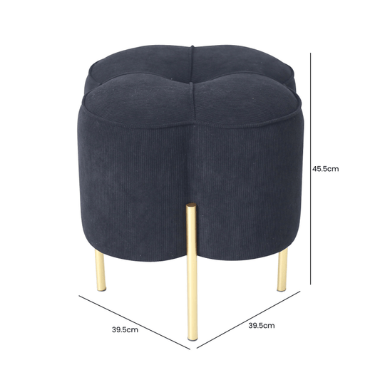 Lina Home Ottoman Black Velvet Clover Ottoman with Gold Legs