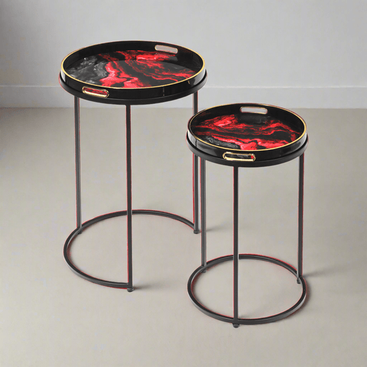 Lina Home Table Olin Set of 2 Red and Black Nesting Tables