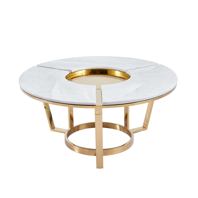 Lina Home Table Round Gold Metal Coffee Table with White Faux Marble Top