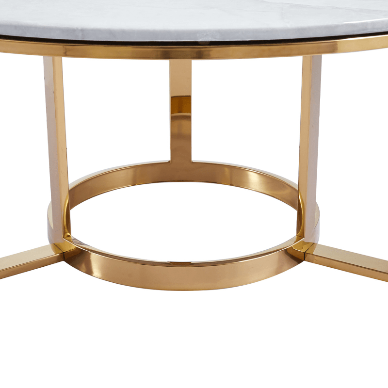 Lina Home Table Round Gold Metal Coffee Table with White Faux Marble Top