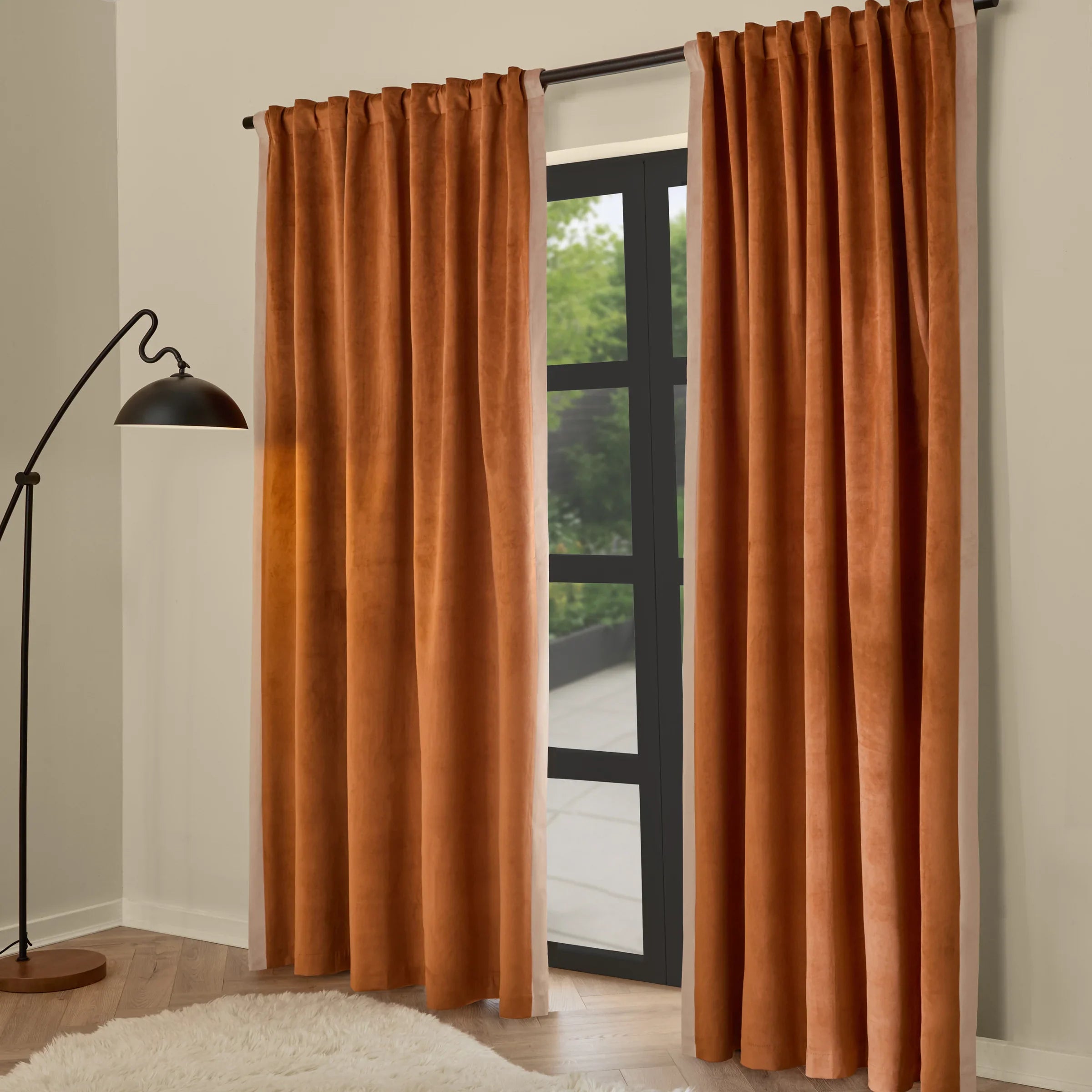 MADE (Riva Home) Curtains W 168cm x L 229cm (66" x 90") approx / Cinnamon & Pale Pink AUDLEY FULLY LINED MATT VELOUR TAB TOP CURTAINS by MADE