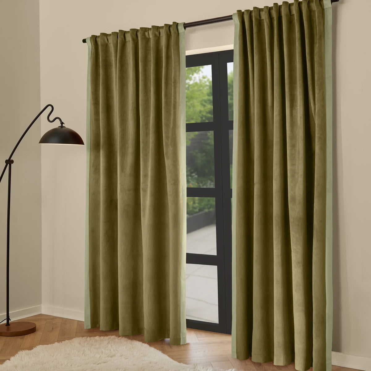 MADE (Riva Home) Curtains W 168cm x L 229cm (66" x 90") approx / Green AUDLEY FULLY LINED MATT VELOUR TAB TOP CURTAINS by MADE