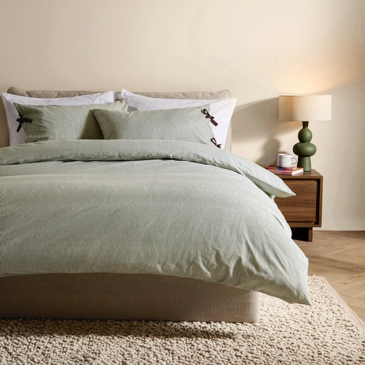 MADE (Riva Home) Duvet Cover set Single Duvet set / Green ANSEL STRIPE 100% COTTON DUVET COVER SET by MADE