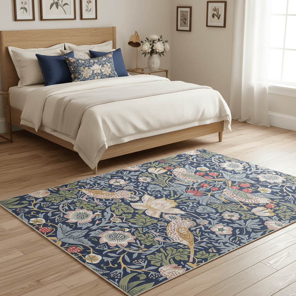 Morris & Co. (Brink & Campman) Designer Rugs 140 centimetres by 200 centimetres (4 feet 7 inches by 6 feet 7 inches) / Indigo MORRIS AND CO STRAWBERRY THIEF AREA RUG by Brink and Campman