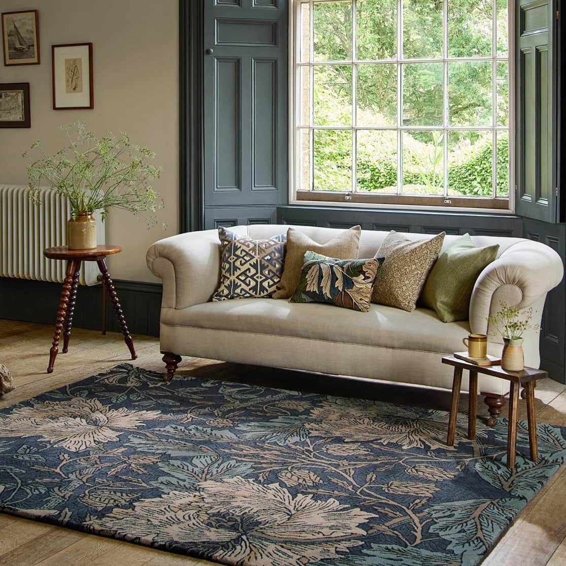 Morris & Co. (Brink & Campman) Designer Rugs 140 centimetres by 200 centimetres (4 feet 7 inches by 6 feet 7 inches) / Woad/Thyme HONEYSUCKLE & TULIP PURE WOOL RUG by Morris & Co (Brink & Campman)