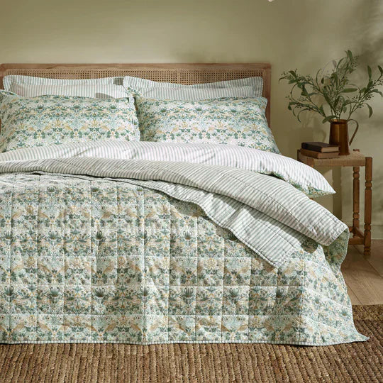 Morris & Co (Riva Home) Bedspread/Throw Sage STRAWBERRY THIEF BEDSPREAD by William Morris at Home