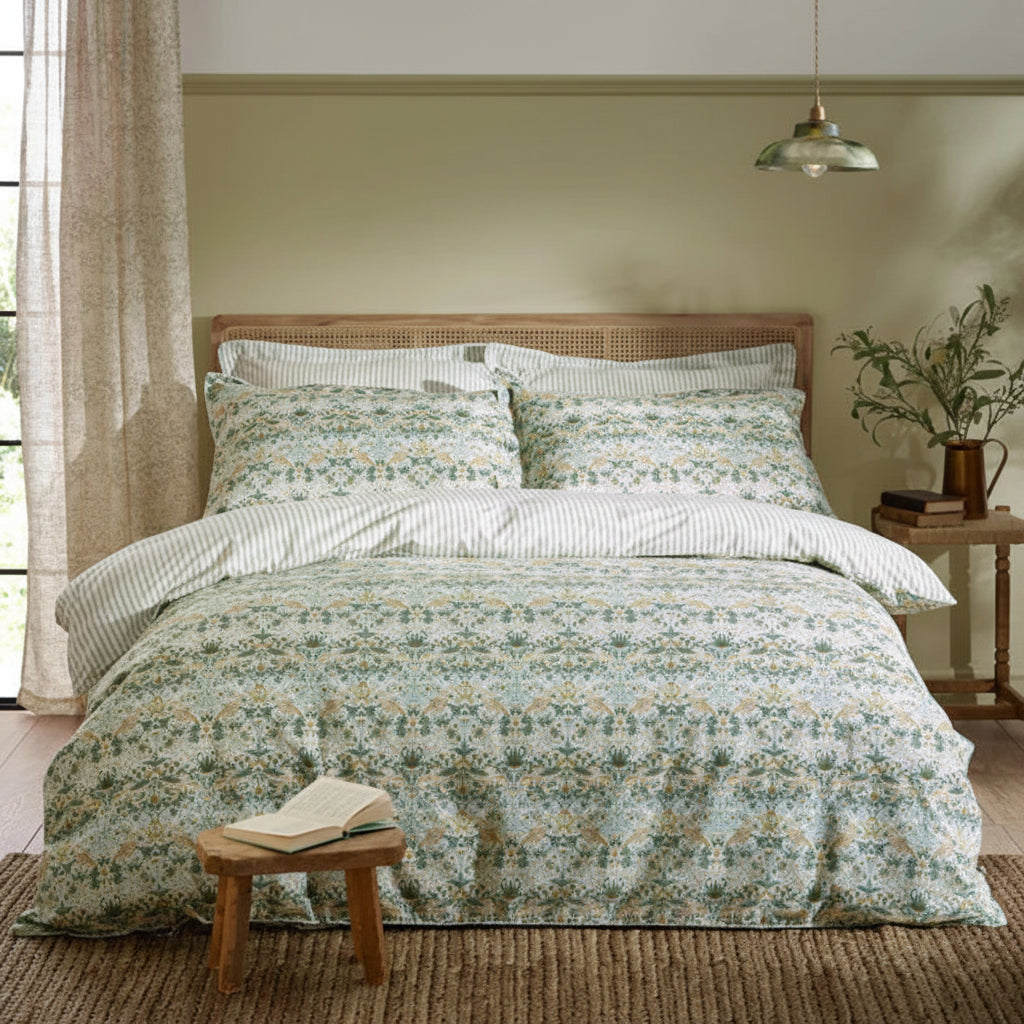 Morris & Co (Riva Home) Duvet Cover set Double Duvet set / Sage STRAWBERRY THIEF DUVET COVER SET by William Morris at Home