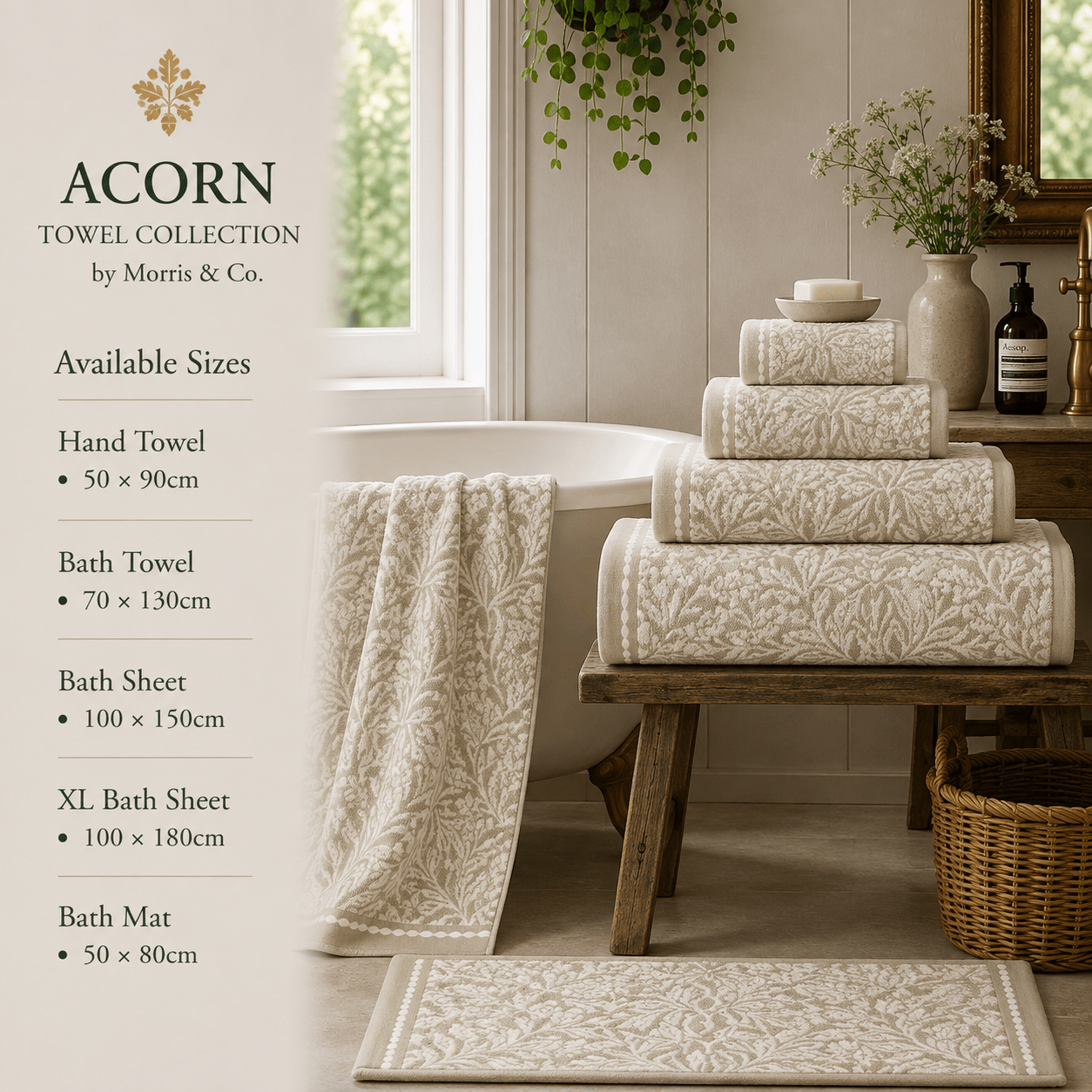 Morris & Co (Riva Home) Home Accessories Natural / Hand Towel • 50 × 90cm ACORN TOWEL COLLECTION by Morris & Co