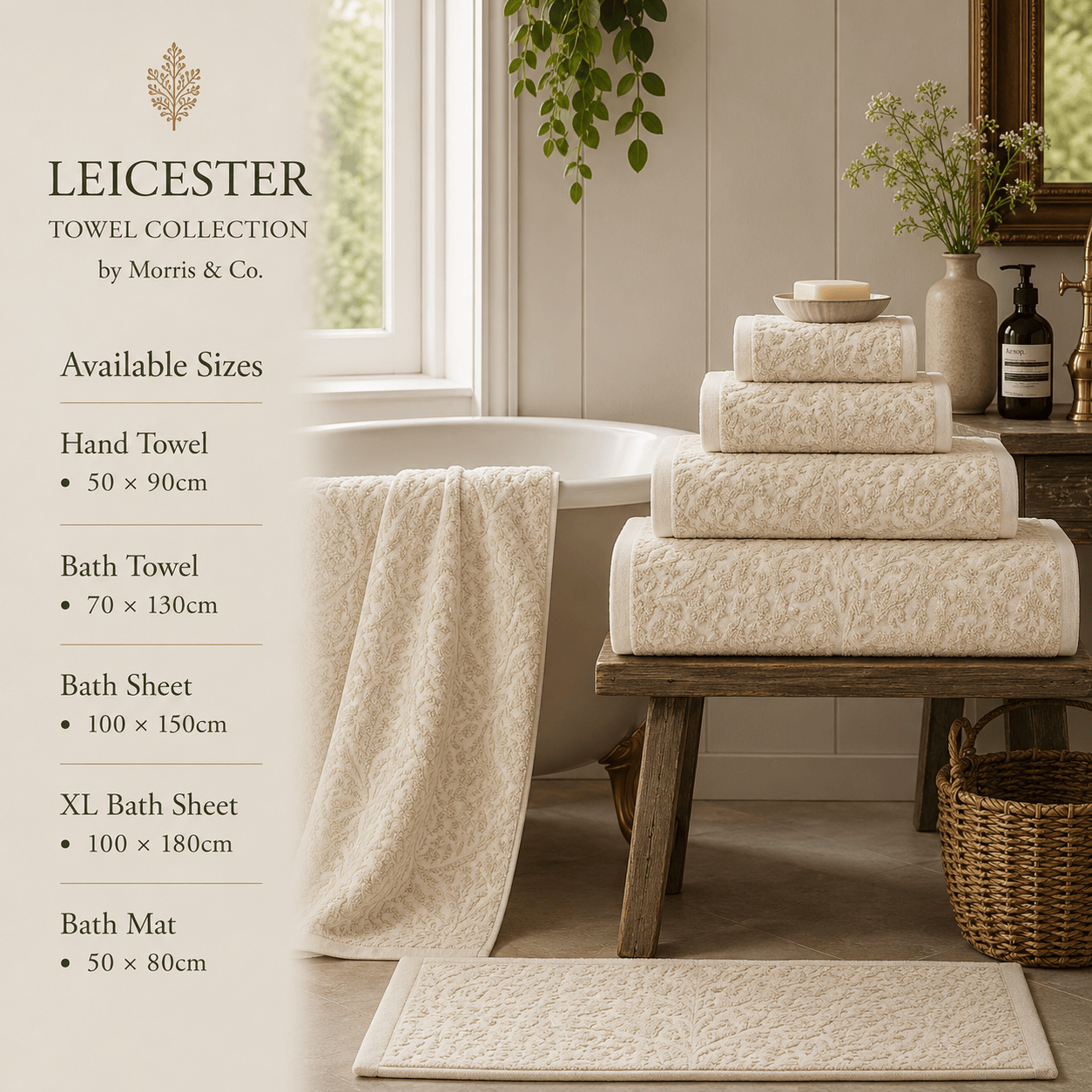 Morris & Co (Riva Home) Home Accessories Natural / Hand Towel • 50 × 90cm LEICESTER TOWEL COLLECTION by Morris & Co.