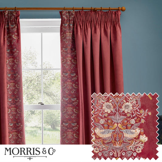 Morris & Co (Riva Home) Morris & Co Curtains Morris & Co Strawberry Thief Embroidered Floral Pencil Pleat Curtains in Berry