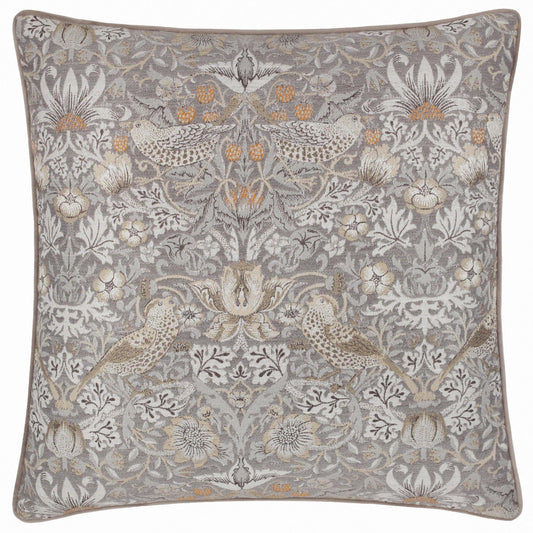 Morris & Co (Riva Home) Morris & Co Cushions Morris & Co Strawberry Thief Piped Jacquard Cushion in Biscuit