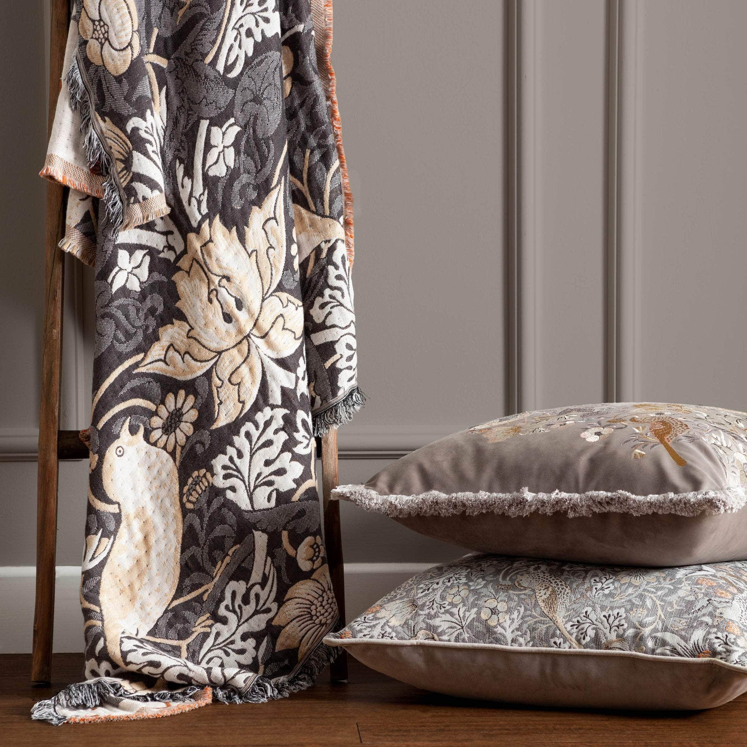 Morris & Co (Riva Home) Morris & Co Throw Morris & Co Strawberry Thief Jacquard Throw Biscuit