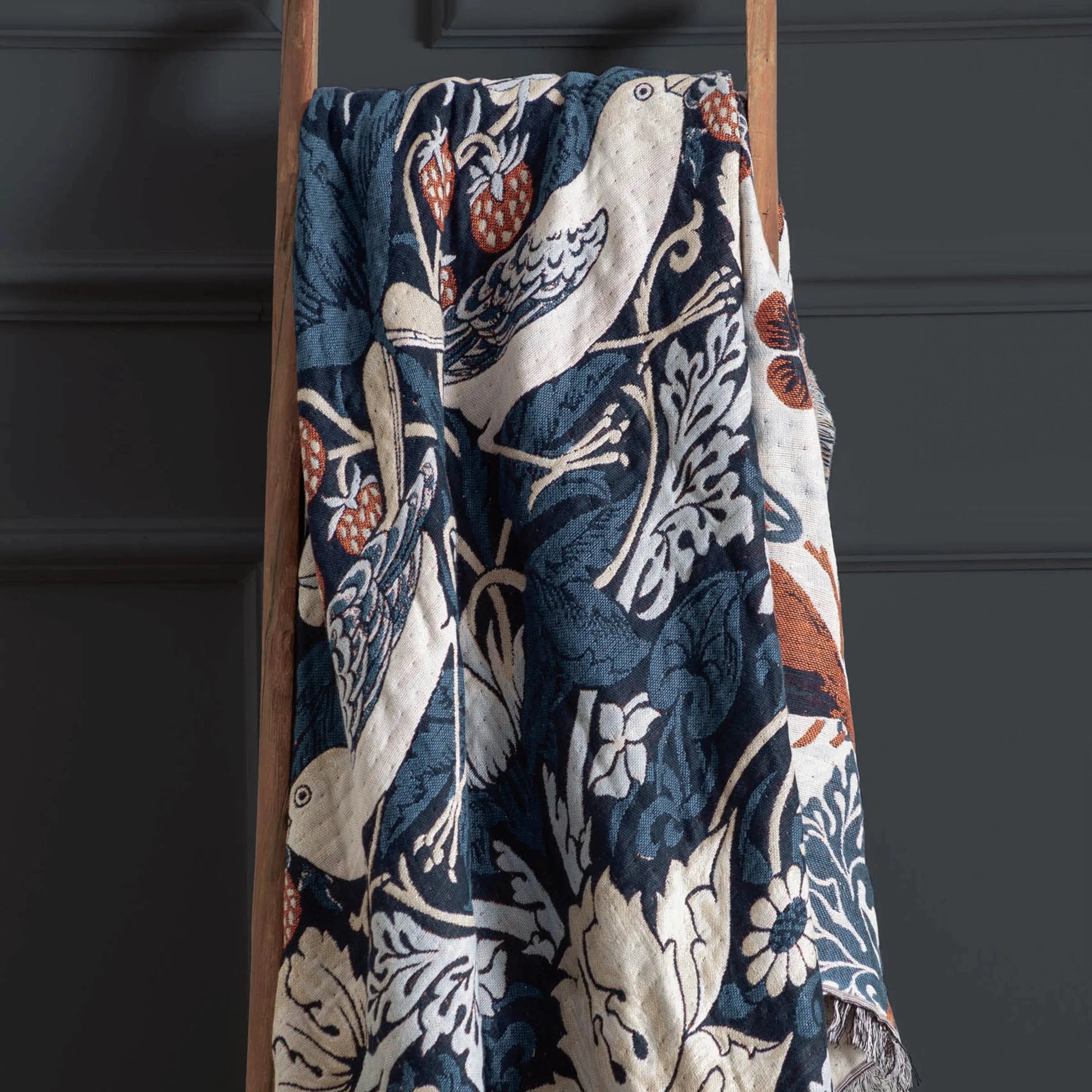 Morris & Co (Riva Home) Morris & Co Throw Morris & Co Strawberry Thief Jacquard Throw Indigo