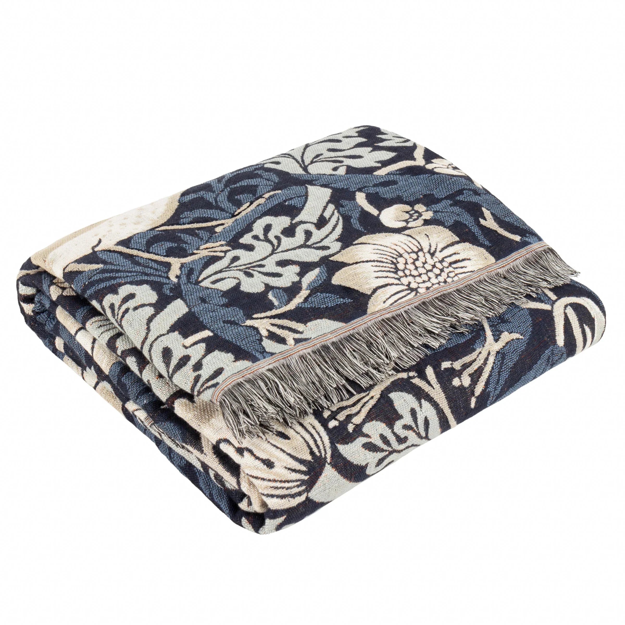 Morris & Co (Riva Home) Morris & Co Throw Morris & Co Strawberry Thief Jacquard Throw Indigo
