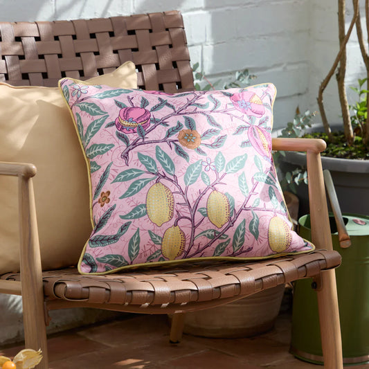 Morris & Co (Riva Home) Outdoor Designer Cushions Blush Pink/Lemon FRUITS OUTDOOR CUSHION by Morris & Co
