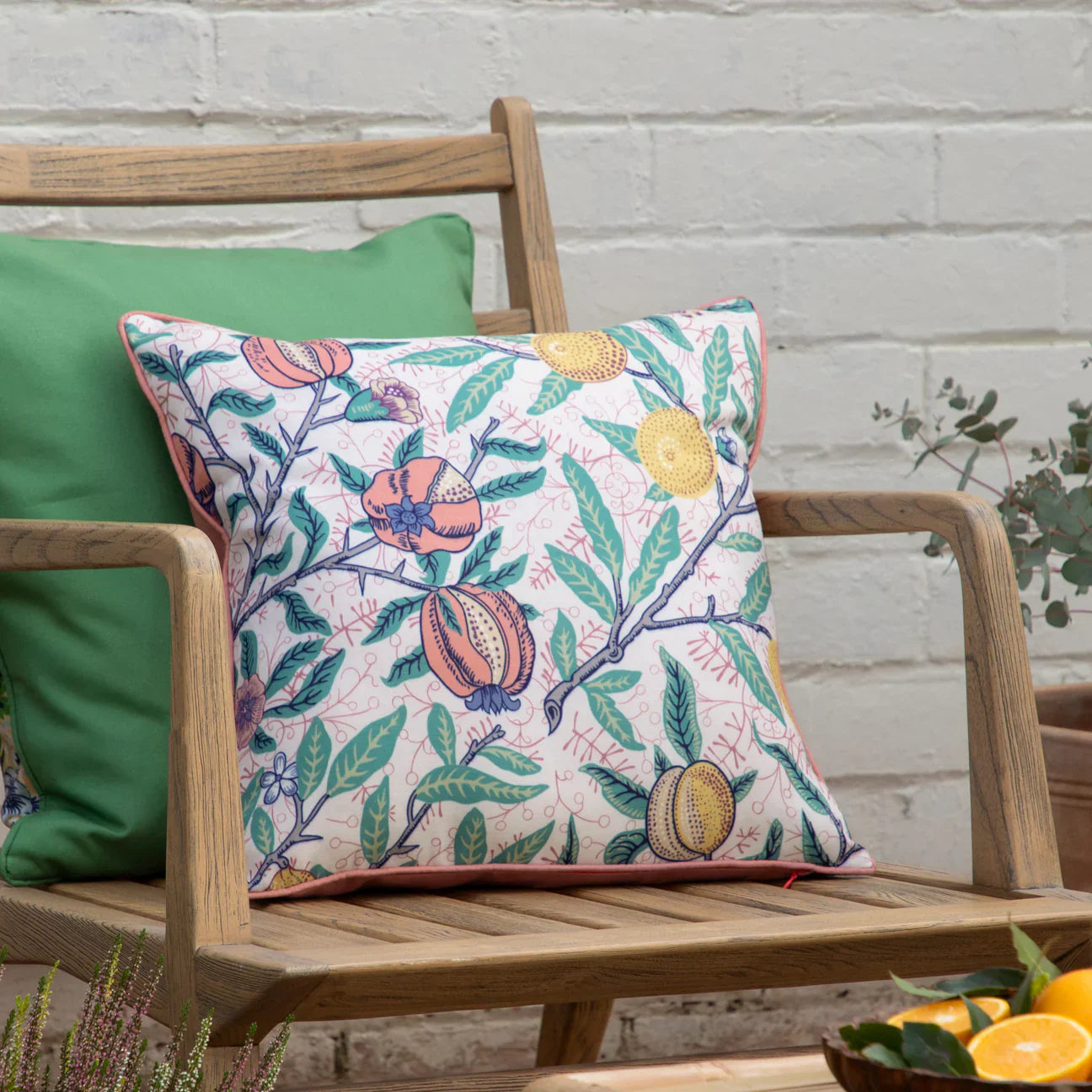 Morris & Co (Riva Home) Outdoor Designer Cushions Coral/Lemon FRUITS OUTDOOR CUSHION by Morris & Co