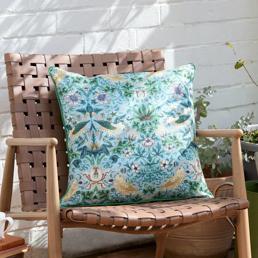 Morris & Co (Riva Home) Outdoor Designer Cushions Mineral/Yellow STRAWBERRY THIEF OUTDOOR CUSHION by Morris & Co