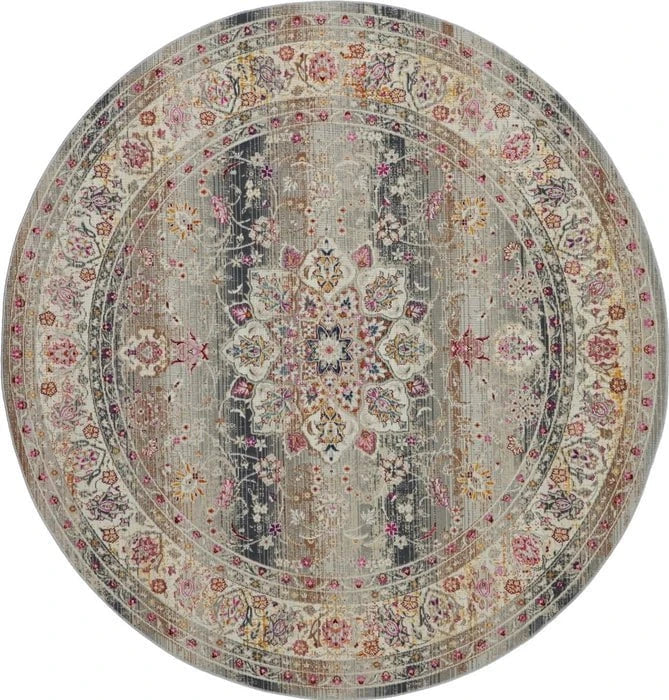 Nourison & Home Designer Rugs 122 cm (4’0”) – Round VINTAGE KASHAN VKA01 Grey Rug by Nourison Home