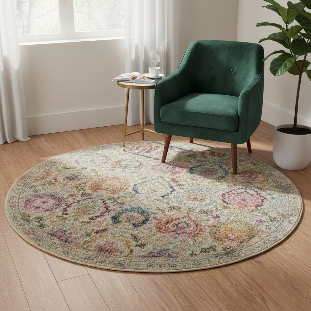 Nourison & Home Designer Rugs 122 cm (4’0”) – Round VINTAGE KASHAN VKA04 Ivory Rug by Nourison Home