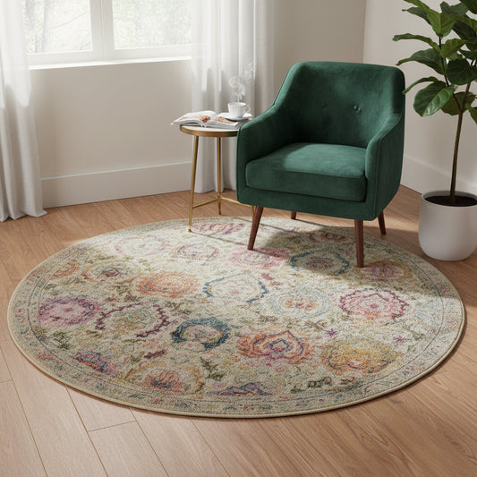 Nourison & Home Designer Rugs 122 cm (4’0”) – Round VINTAGE KASHAN VKA04 Ivory Rug by Nourison Home