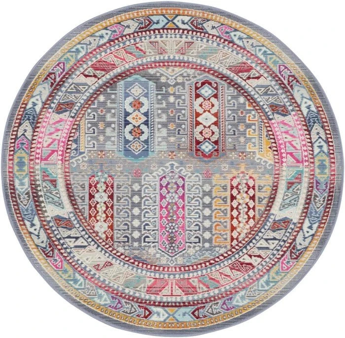 Nourison & Home Designer Rugs 122 cm (4’0”) – Round VINTAGE KASHAN VKA06 Grey/Multicolour Rug by Nourison Home