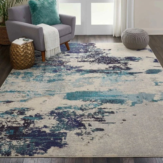 Nourison & Home Designer Rugs Celestial CES02 Ivory/Teal Blue Rug by Nourison Home