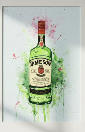 Original Irish Art Print JAMESON WHISKEY BOTTLE FRAMED ART PRINT by Jasper