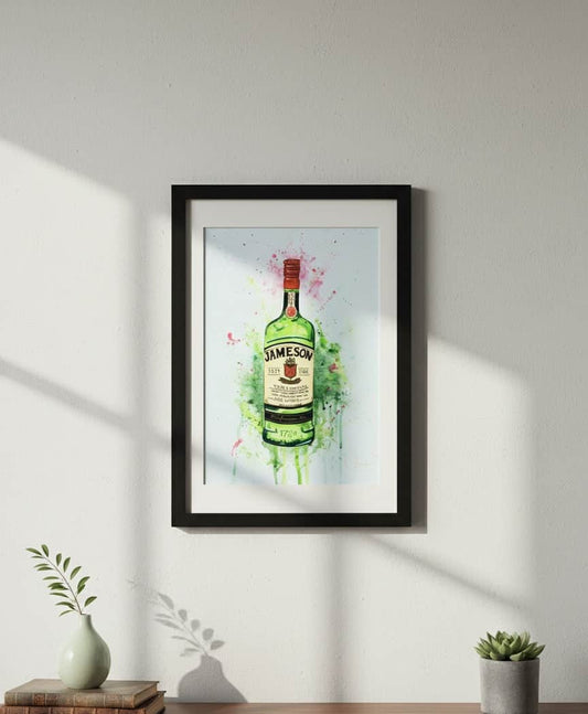 Original Irish Art Print JAMESON WHISKEY BOTTLE FRAMED ART PRINT by Jasper
