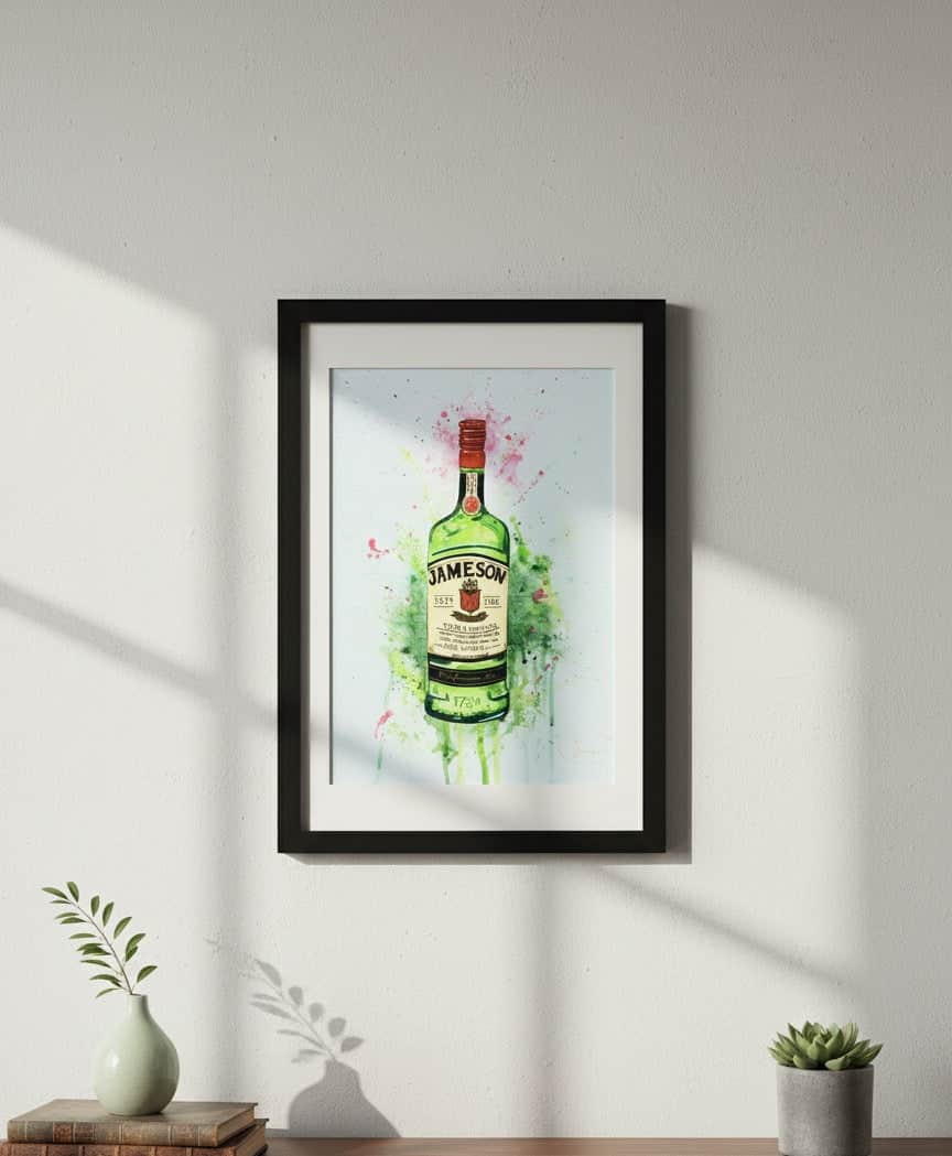Original Irish Art Print JAMESON WHISKEY BOTTLE FRAMED ART PRINT by Jasper