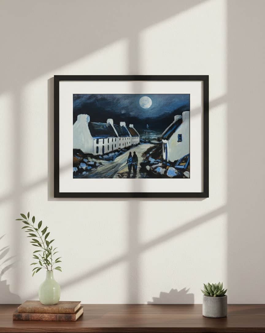 Original Irish Art Print MOONLIT VILLAGE FRAMED ART PRINT by Original Irish Art