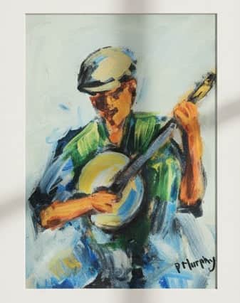 Original Irish Art Print THE BANJO PLAYER FRAMED ART PRINT by P. Murphy